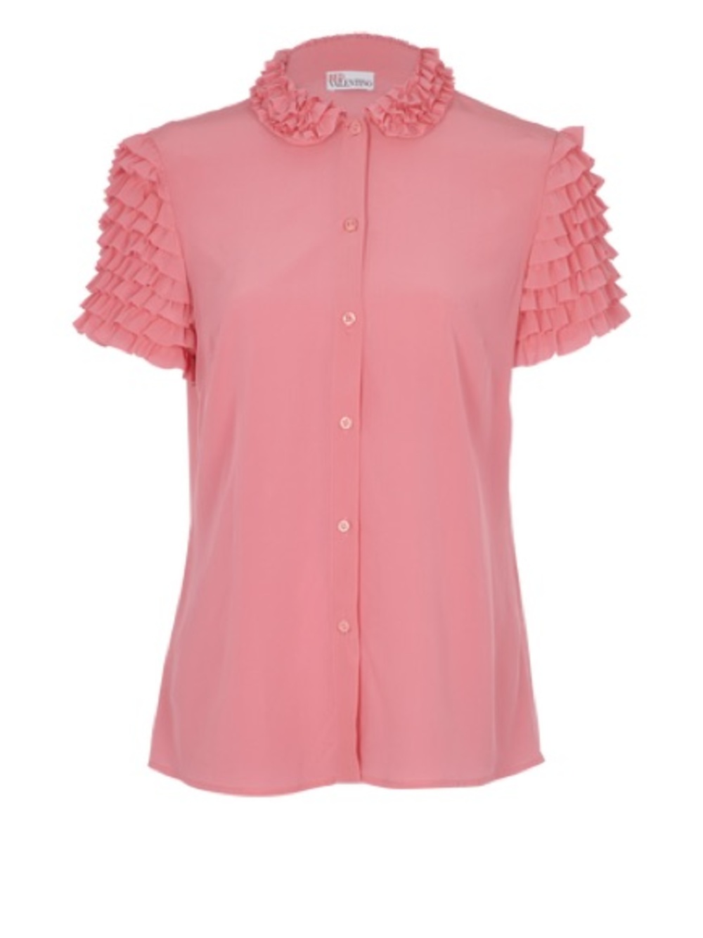 Red Valentino Pink Silk Ruffle Sleeve & Collar Blouse Size 44 / US 8 / Medium